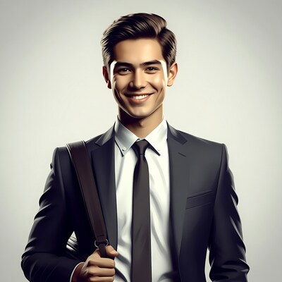 Smiling Asian man in suit with briefcase