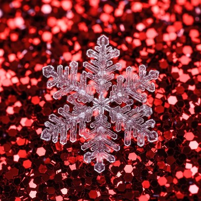 Snowflake on red glitter background