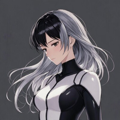 Anime girl in black white bodysuit