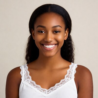 Smiling African-American girl in lace top