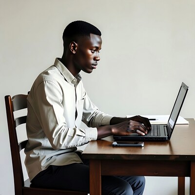 African man typing on laptop