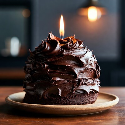 Chocolate Cupcake with Lit Candle
