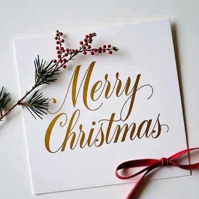 Merry Christmas Card with Berries and Bow