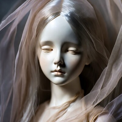 Ball jointed doll with sheer veil