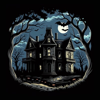 Haunted Mansion Under Full Moon