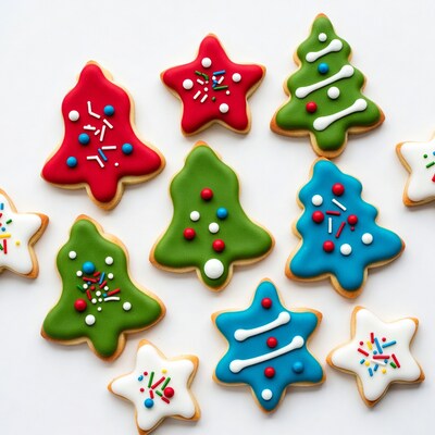 Colorful Christmas Tree Star Cookies