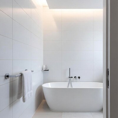 Modern white freestanding bathtub bathroom