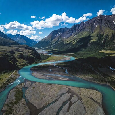 Turquoise River in Mountain Valley