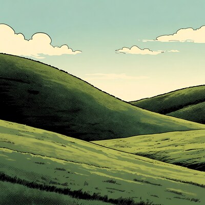 Green rolling hills landscape illustration