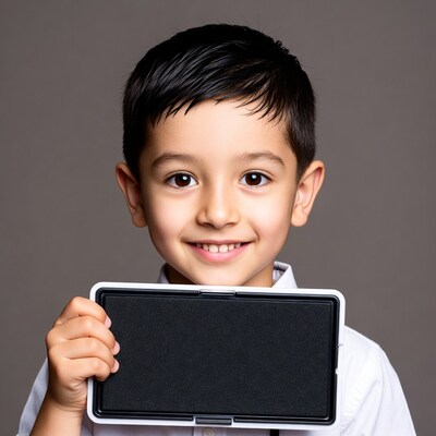 Asian boy holding blank sign