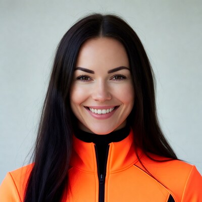 Smiling woman in orange jacket