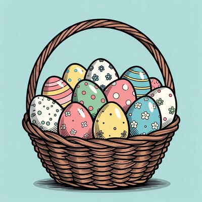 Colorful Easter Eggs in Wicker Basket