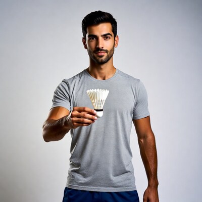 Man holding badminton shuttlecock