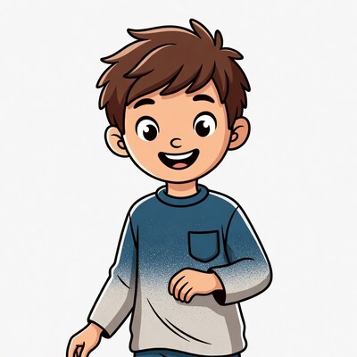 Cartoon boy smiling in blue sweater