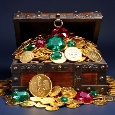 Treasure Chest Overflowing with Gold Coins and Gems