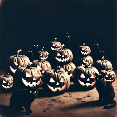 Jack-o-lanterns with black cats