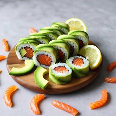 Avocado Salmon Sushi Rolls with Lemon