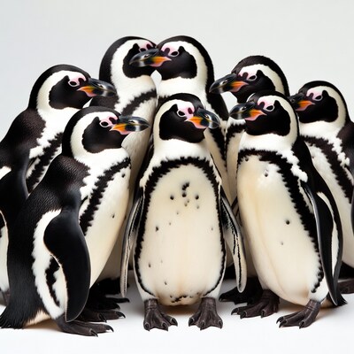 Group of Humboldt penguins clustered together