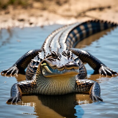 American alligator in shallow water