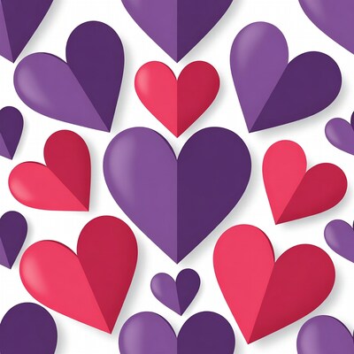 Purple and Red 3D Hearts Pattern