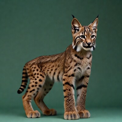 Bobcat standing on green background