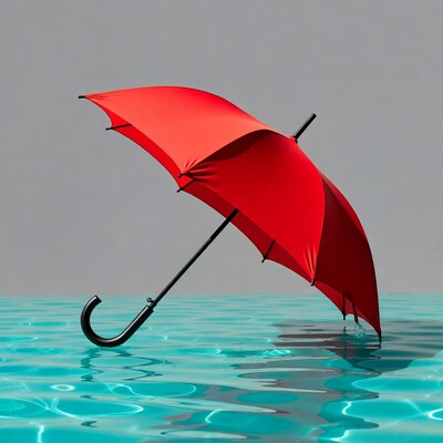 Red Umbrella Floating on Blue Water