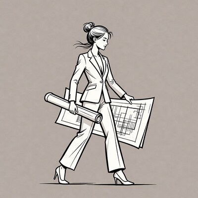Woman architect holding blueprints