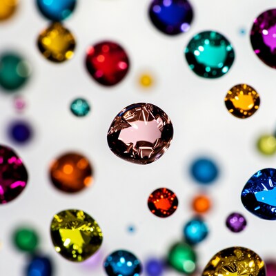 Colorful Floating Gemstones on White