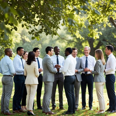 Diverse business professionals group outdoors