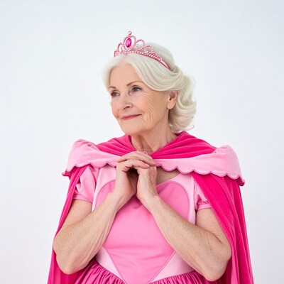 Elderly woman in pink princess costume