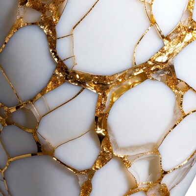 White porcelain with gold kintsugi cracks