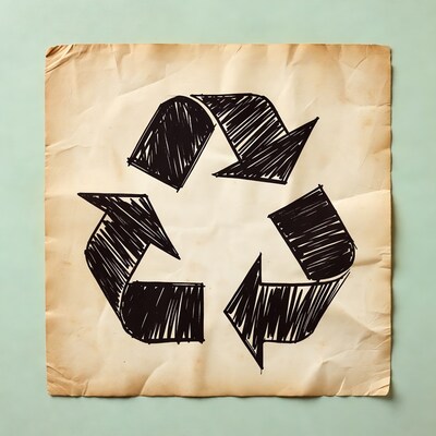 Hand-drawn recycle symbol on aged paper