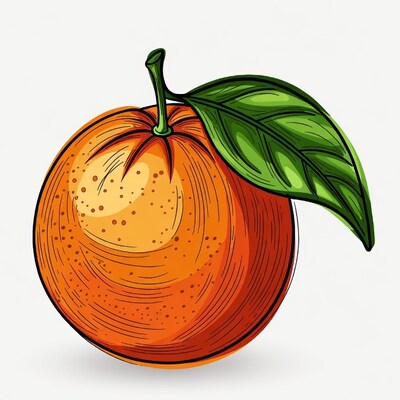 Orange with green leaf illustration