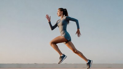 Woman running in gray athletic outfit