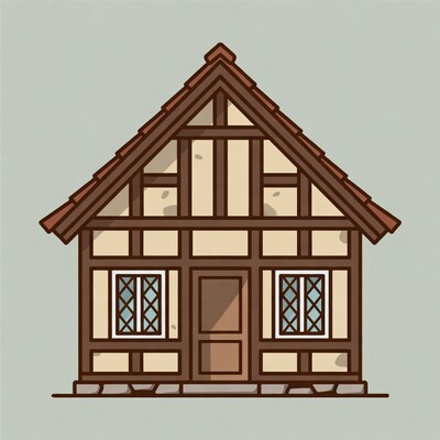 Tudor Half-Timbered House Illustration