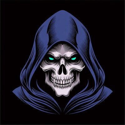 Blue Hooded Skeleton Skull Illustration