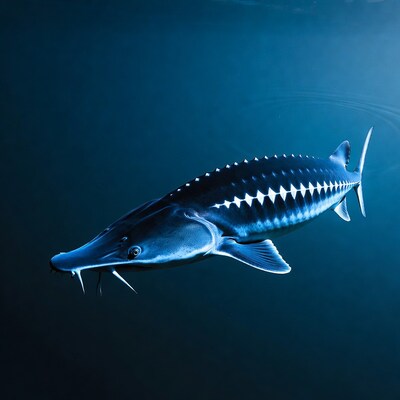 Sterlet Sturgeon Swimming Underwater