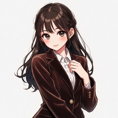 Anime girl in brown suit