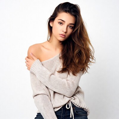 Woman in off-shoulder sweater