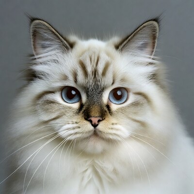 Close-up of blue-eyed Ragdoll cat