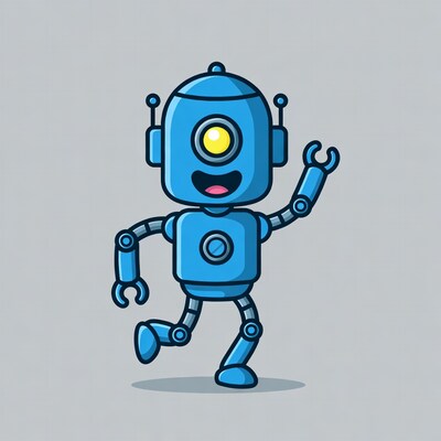 Cartoon blue robot waving happily