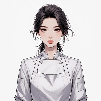 Asian woman in chef uniform illustration