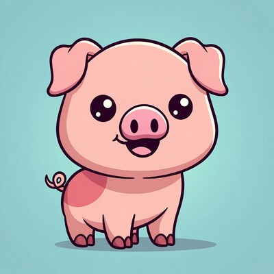 Cute cartoon pink pig smiling