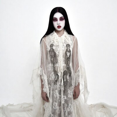 Asian woman in gothic lace dress