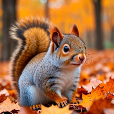 Cute squirrel in autumn leaves