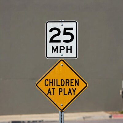 25 MPH and Children at Play Signs