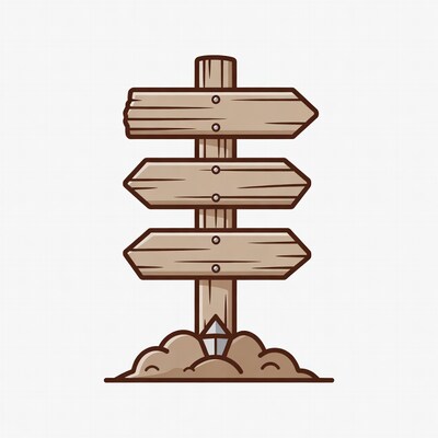 Wooden three-way signpost illustration