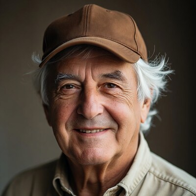 Elderly man smiling in brown cap
