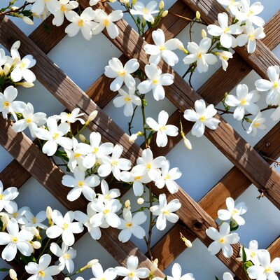 White Jasmine Flowers on Wooden Trellis