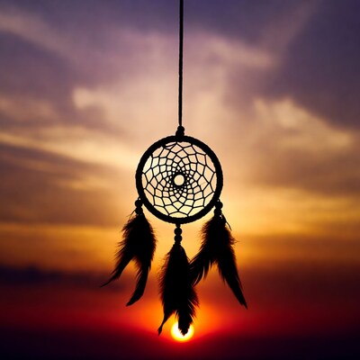 Dreamcatcher hanging at sunset
